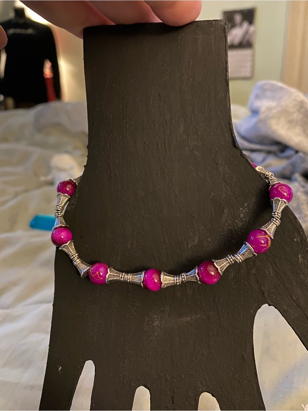 Silver-Accent Purple Bead Bracelet